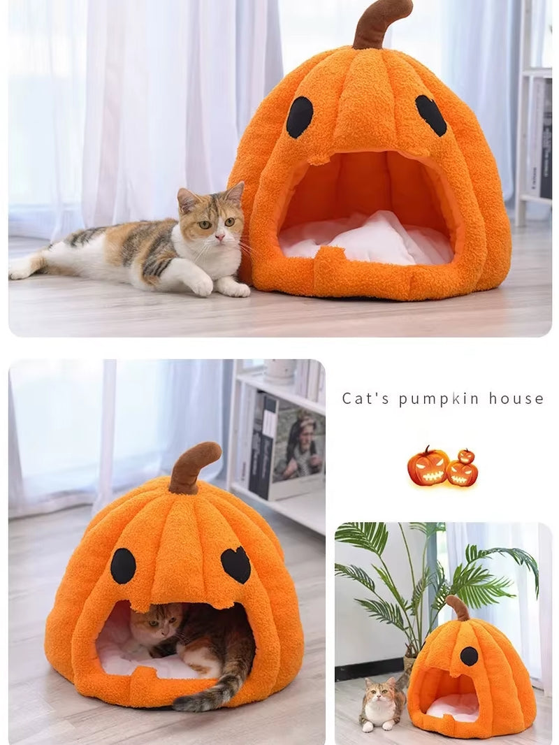 Cozy Pumpkin Pet Cave – Halloween & Winter Bed