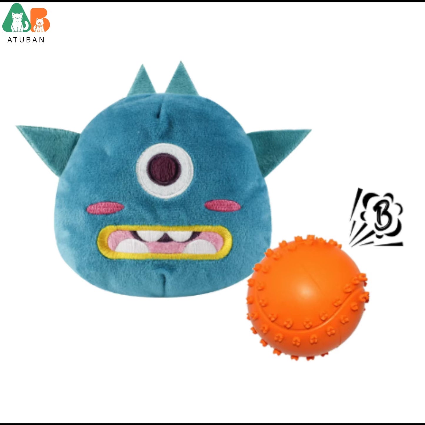 Dog Interactive Toys 2In1 Dog Plush Squeaky Small Balls Pet Toys Halloween Xmas for Small Medium Large Dogs,Blue Monster