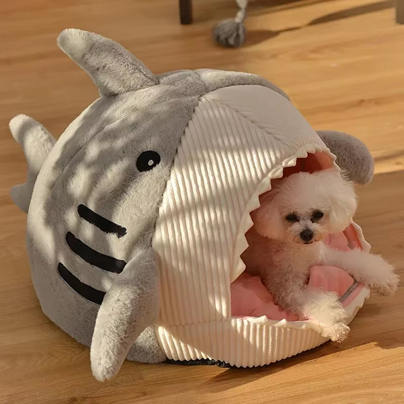 Cat Bed Semi-Enclosed Warm Pet Beds Big Mouth Shark Dog Kennel Kittens Basket Cushion Cat House Tent Puppy Cave Cats Accessories