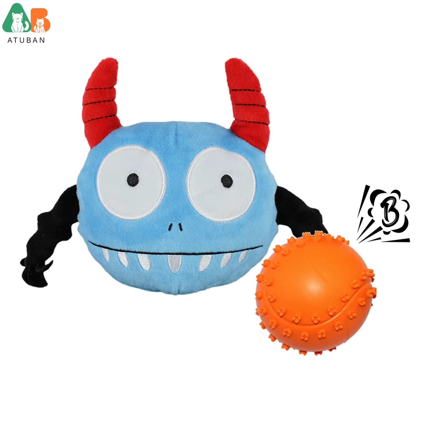 Dog Interactive Toys 2In1 Dog Plush Squeaky Small Balls Pet Toys Halloween Xmas for Small Medium Large Dogs,Blue Monster