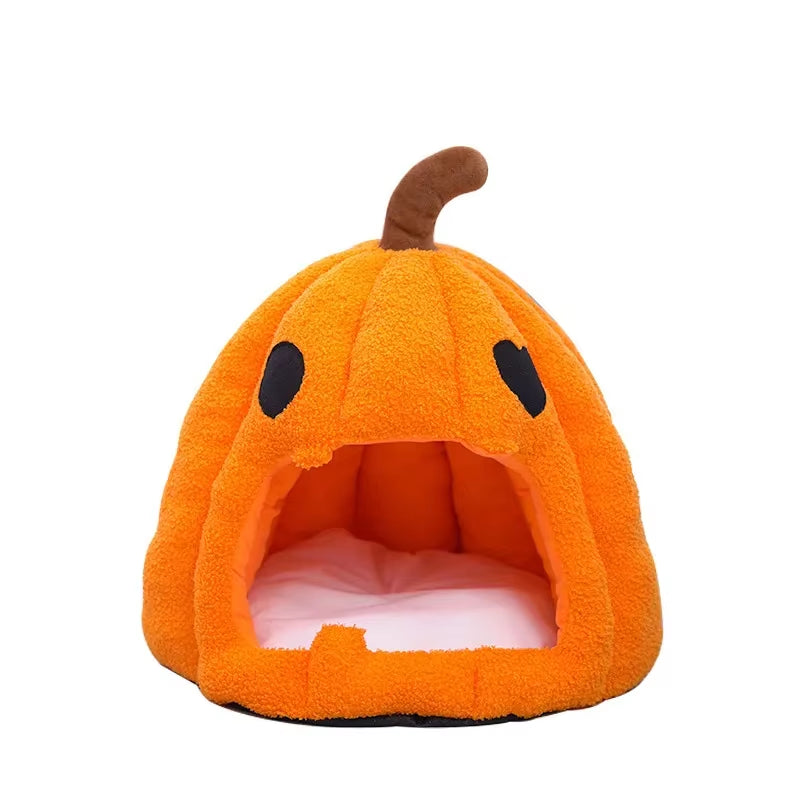 Halloween Pumpkin Pet House Autumn and Winter Warm Cat House Bed Cat and Dog House Pet Mat Pet Cave for Small Medium Dogs Cats