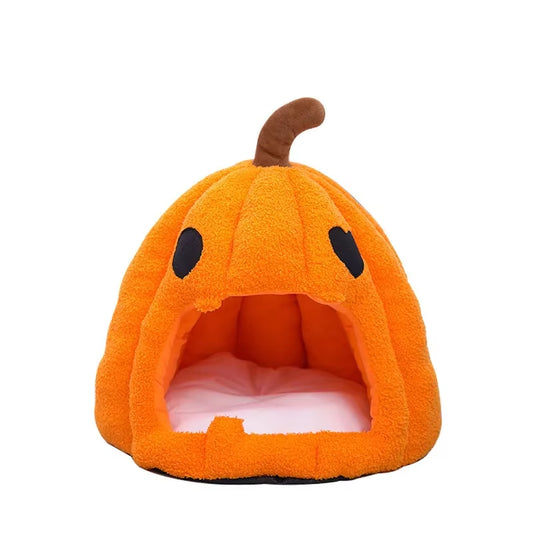 Halloween Pumpkin Pet House Autumn and Winter Warm Cat House Bed Cat and Dog House Pet Mat Pet Cave for Small Medium Dogs Cats