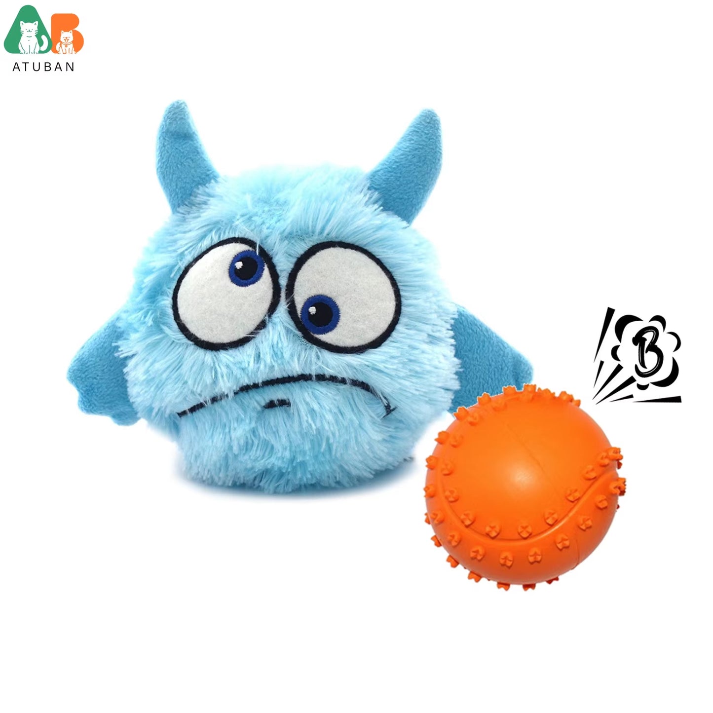 Dog Interactive Toys 2In1 Dog Plush Squeaky Small Balls Pet Toys Halloween Xmas for Small Medium Large Dogs,Blue Monster