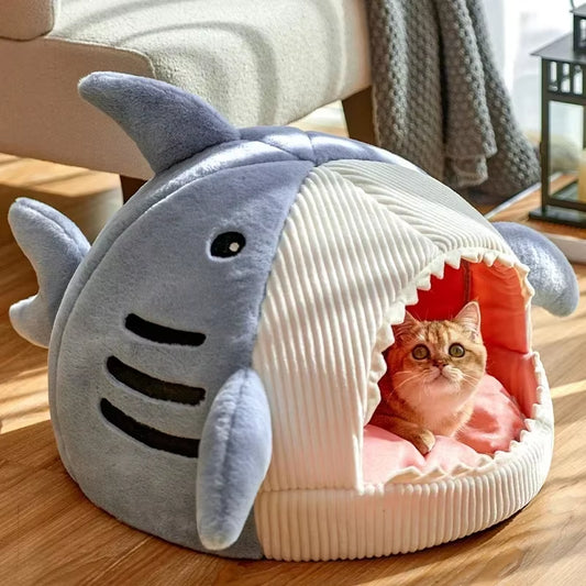 Cat Bed Semi-Enclosed Warm Pet Beds Big Mouth Shark Dog Kennel Kittens Basket Cushion Cat House Tent Puppy Cave Cats Accessories