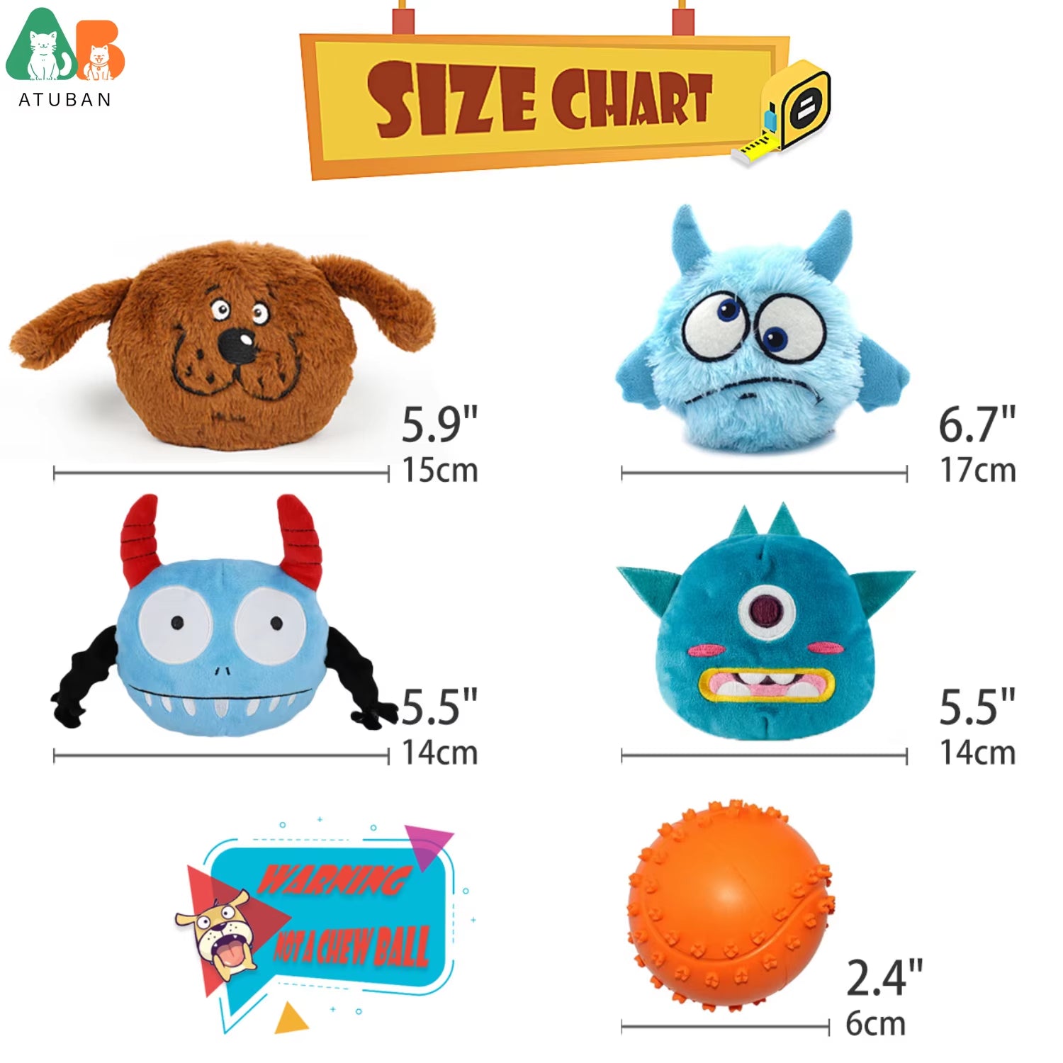 Dog Interactive Toys 2In1 Dog Plush Squeaky Small Balls Pet Toys Halloween Xmas for Small Medium Large Dogs,Blue Monster