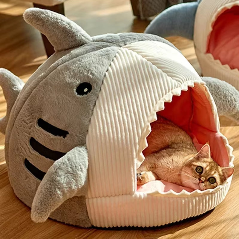Cat Bed Semi-Enclosed Warm Pet Beds Big Mouth Shark Dog Kennel Kittens Basket Cushion Cat House Tent Puppy Cave Cats Accessories