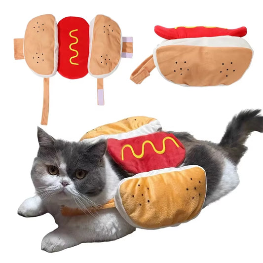 Funny Pet Cat Costume Halloween Clothes for Small Medium Dogs Cats Hot Dog Shaped Cute Puppy Kitten Dress up Apparel Party Gifts