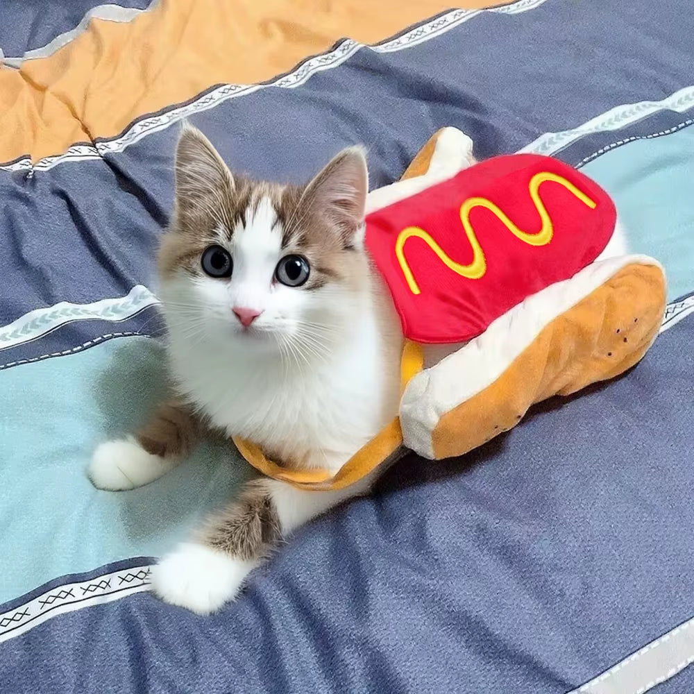 Funny Pet Cat Costume Halloween Clothes for Small Medium Dogs Cats Hot Dog Shaped Cute Puppy Kitten Dress up Apparel Party Gifts