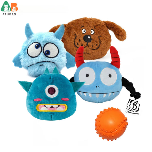 Dog Interactive Toys 2In1 Dog Plush Squeaky Small Balls Pet Toys Halloween Xmas for Small Medium Large Dogs,Blue Monster